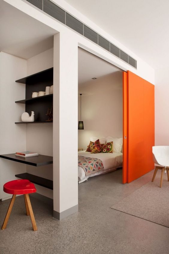 mini apartament, drzwi przesuwne