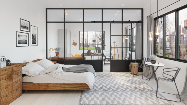 Drzwi przesuwne metalowe z szybą Atelier - styl industrialny