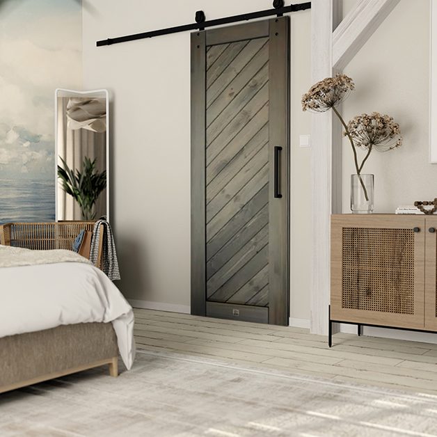 Drewniane drzwi przesuwne do garderoby w sypialji