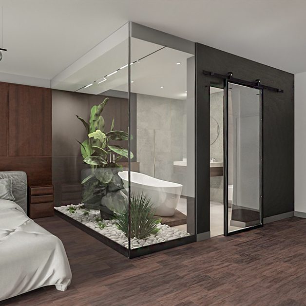 Industrialne drzwi przesuwne z przezroczystym szkłem do pokoju kąpielowego w sypialni